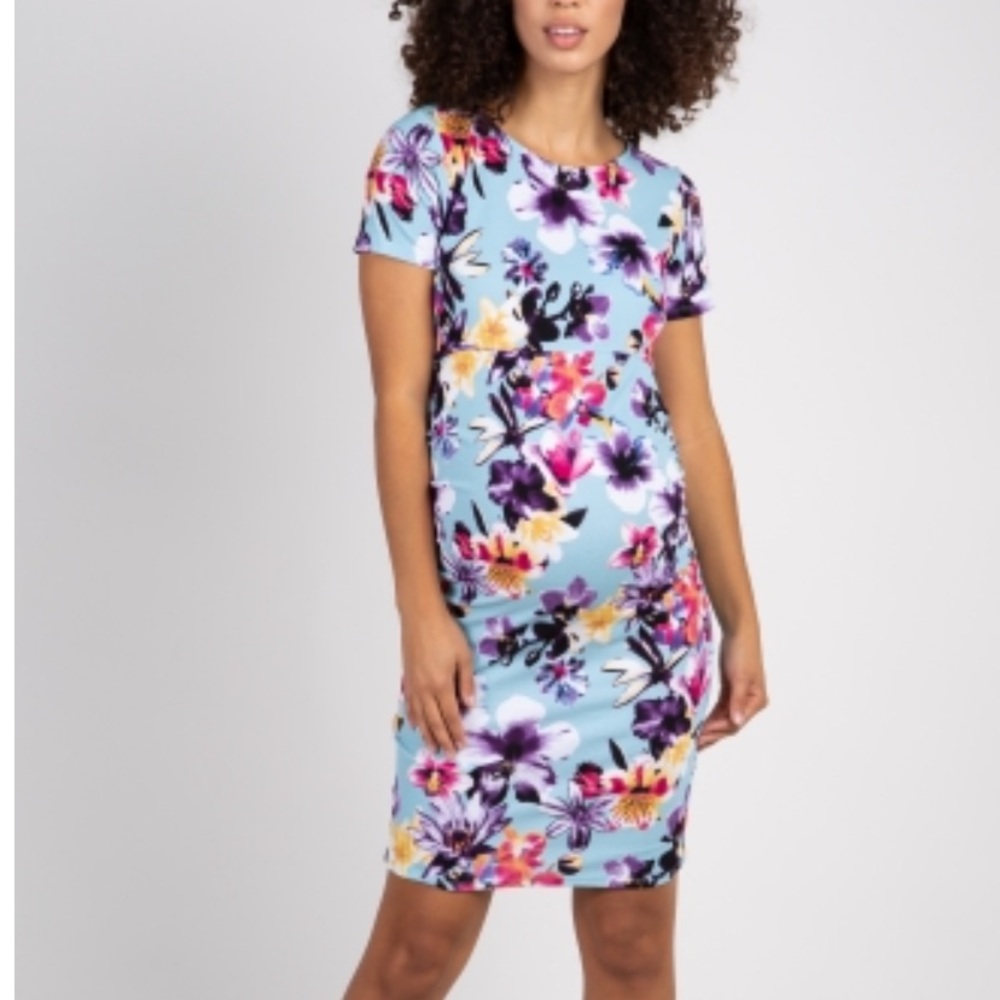 Blue floral maternity dress - Pink Blush